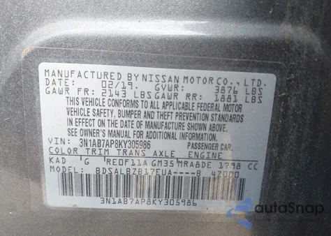 2019 Nissan Sentra S from USA, damaged, VIN 3N1AB7AP8KY305986